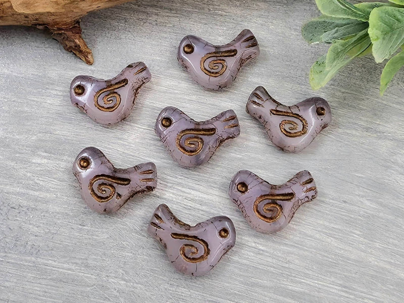 Opaline Lilac Copper Wash - Czech Bird Dove Beads - 16x10mm