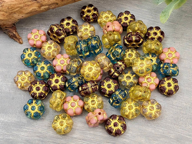 Designer Tourmaline Mix - Czech Mallow Flowers - 8mm - 20pcs