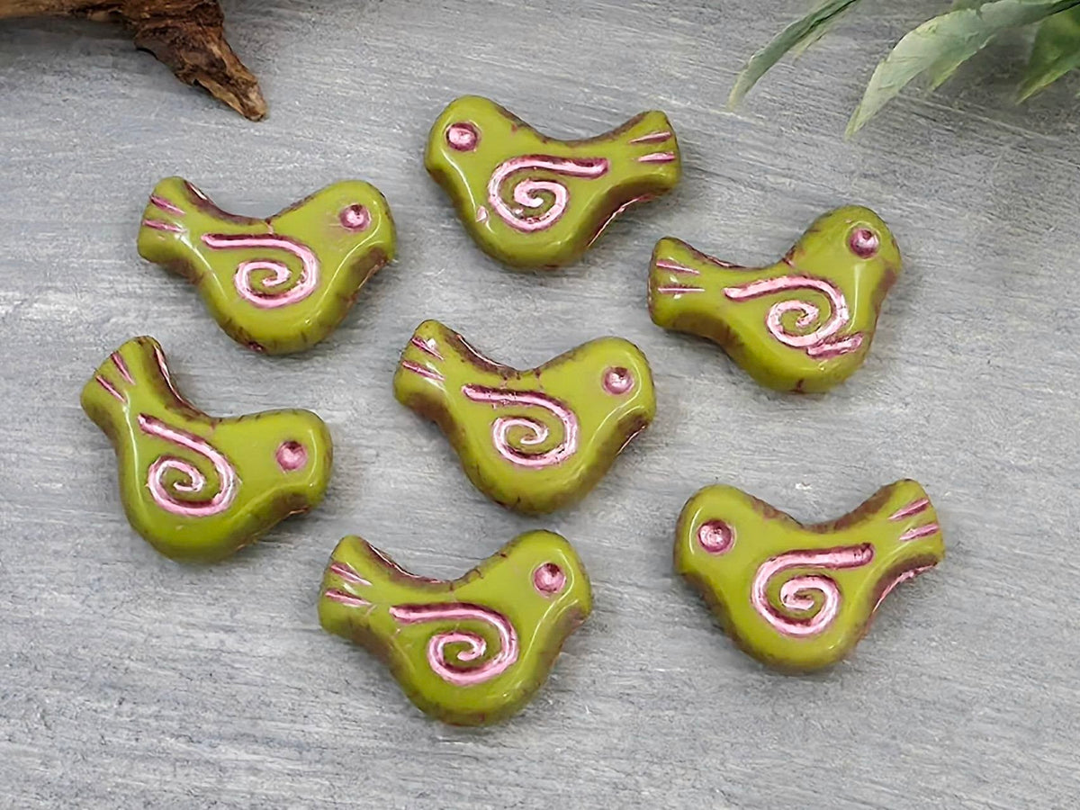Fuchsia Wash Chartreuse - Czech Bird Dove Beads - 16x10mm