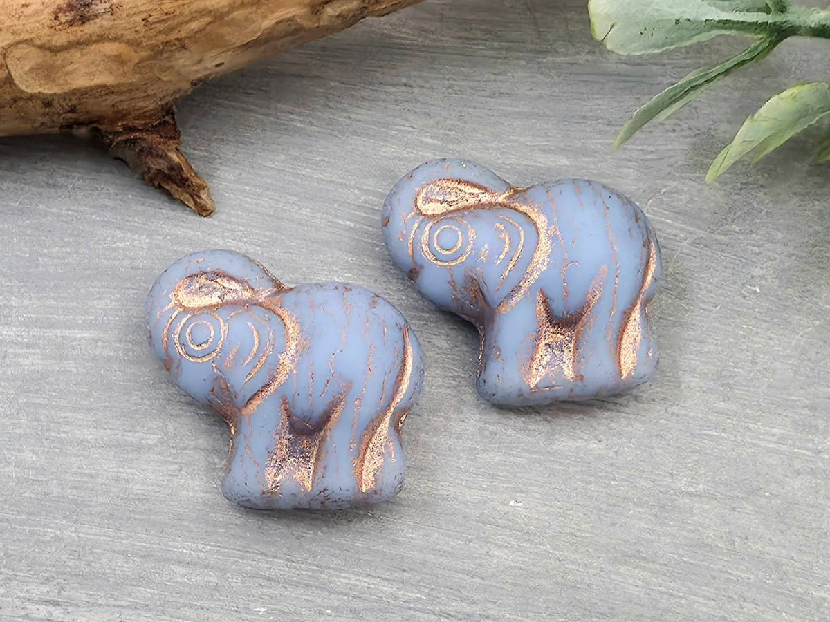 Cornflower Blue Rose Gold Wash - Czech Glass Elephant Beads - 21mm Main image