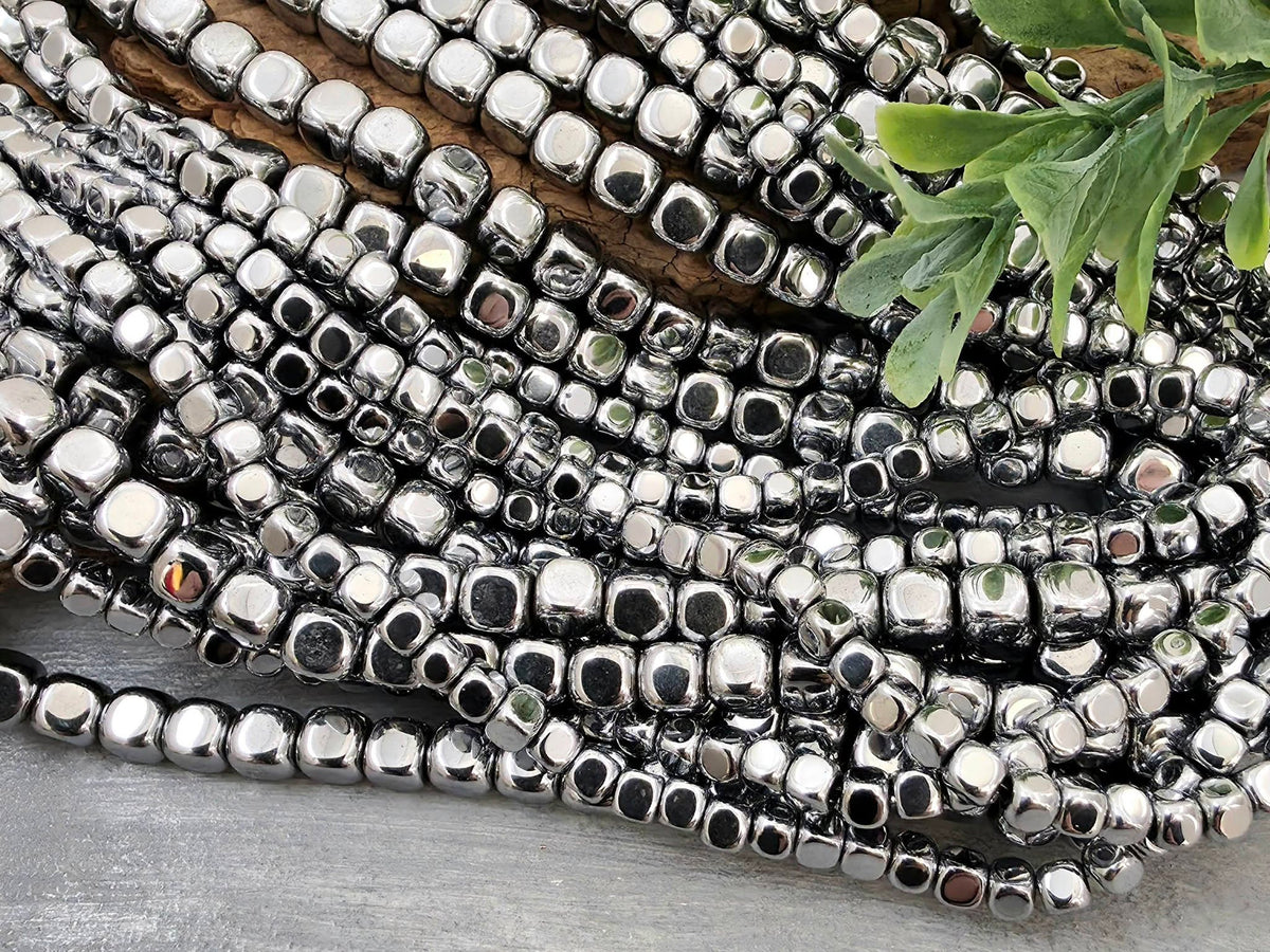 Platinum Silver - Hematite Cube Beads - 4/6mm - 15.5" Strand Main image