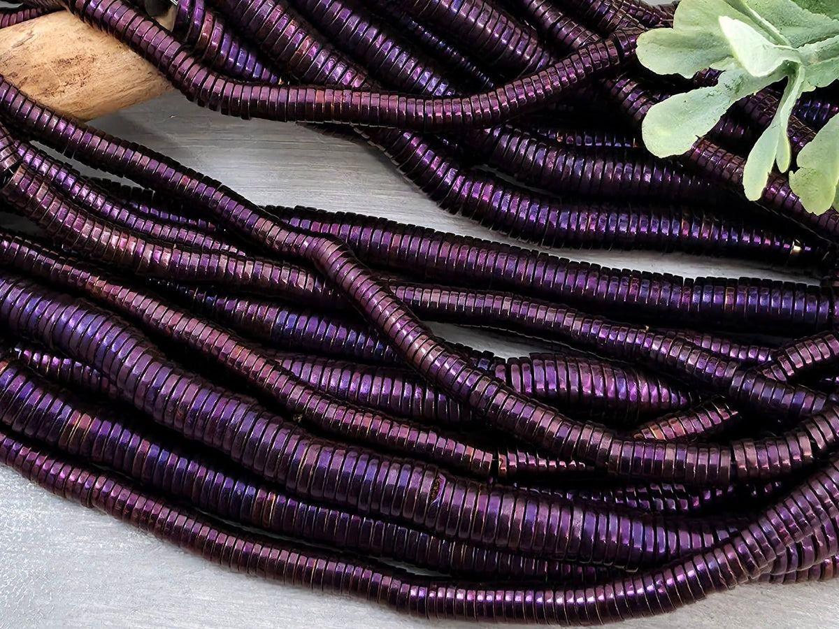 Purple Metallic - Hematite Heishi Disc - 4/6mm - 15.5" Strand