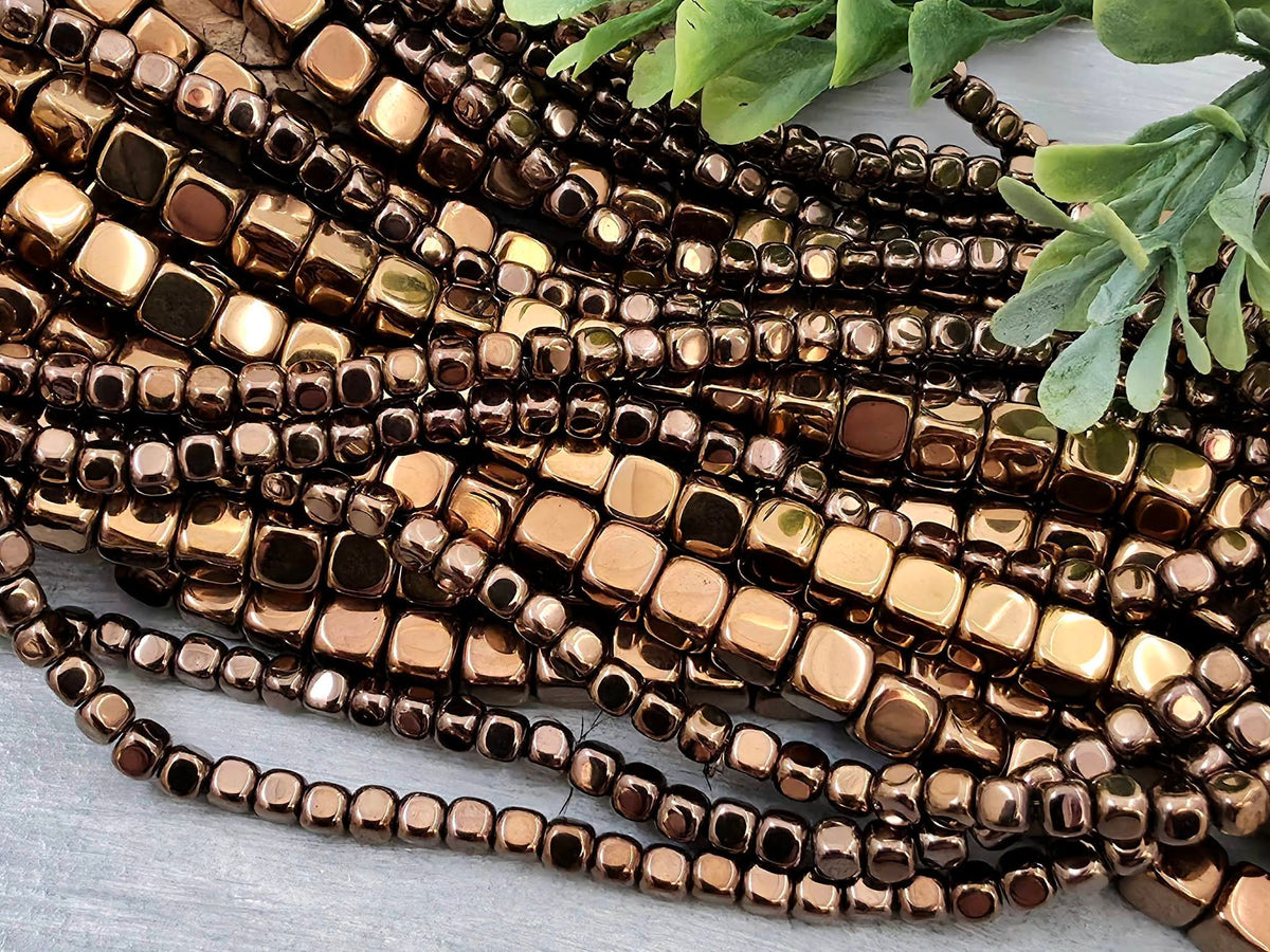 Antique Copper - Hematite Cube Beads - 4/6mm - 15.5" Strand