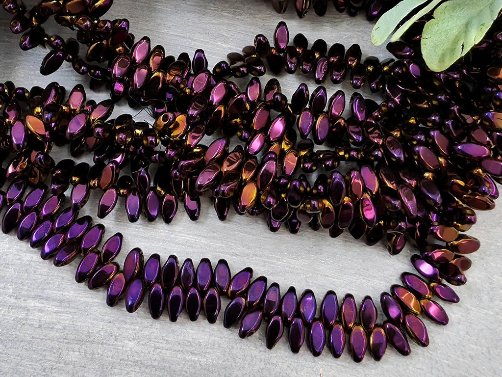 Purple Metallic - 2 Hole Rhombus Hematite - 5x2mm - 16" Strand