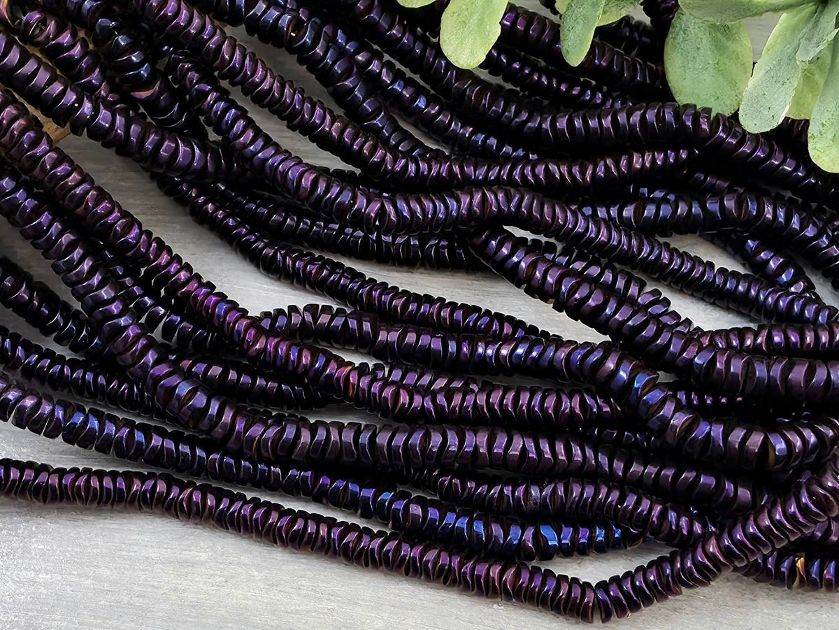 Purple Metallic - Wavy Hematite Disc - 4/6mm - 15.5" Strand