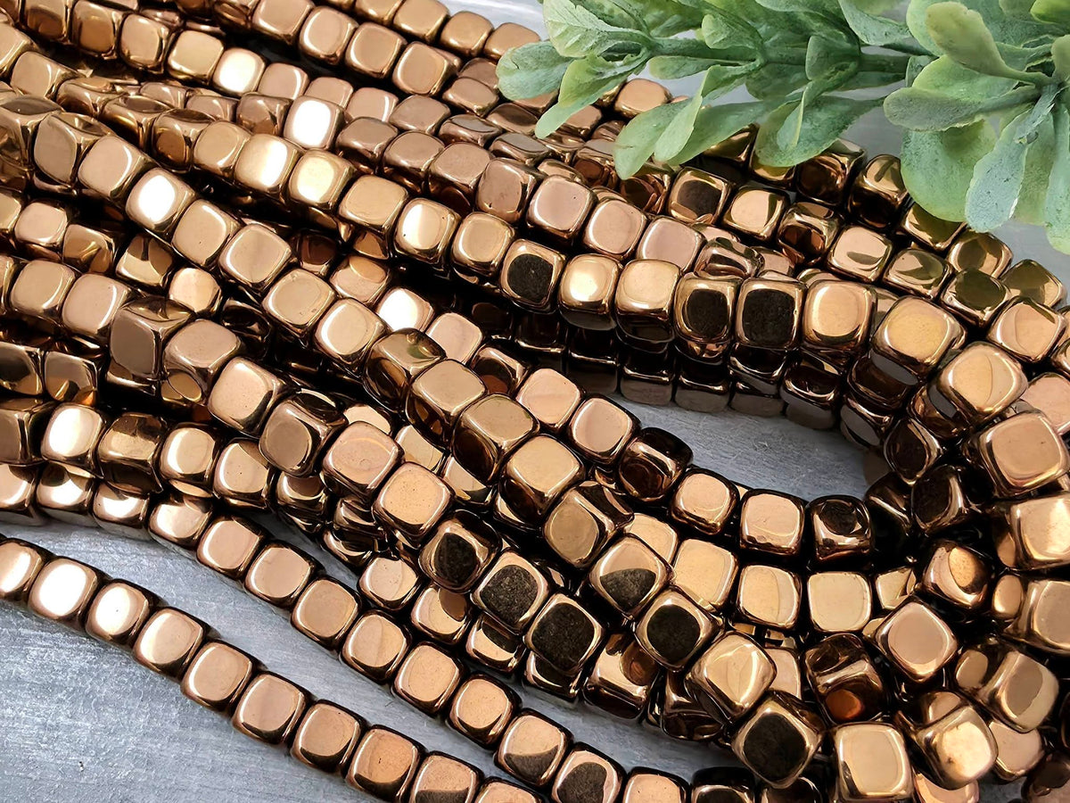 Antique Copper - Hematite Cube Beads - 4/6mm - 15.5" Strand