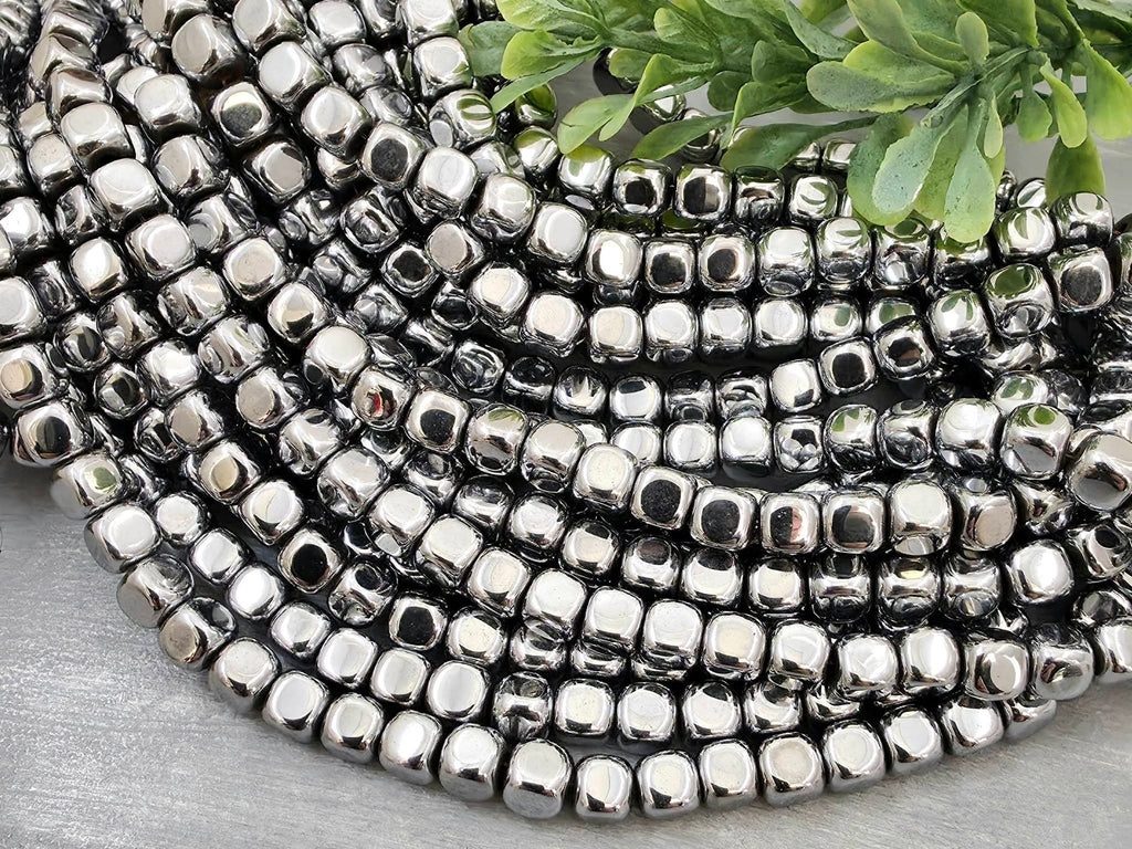Platinum Silver - Hematite Cube Beads - 4/6mm - 15.5" Strand