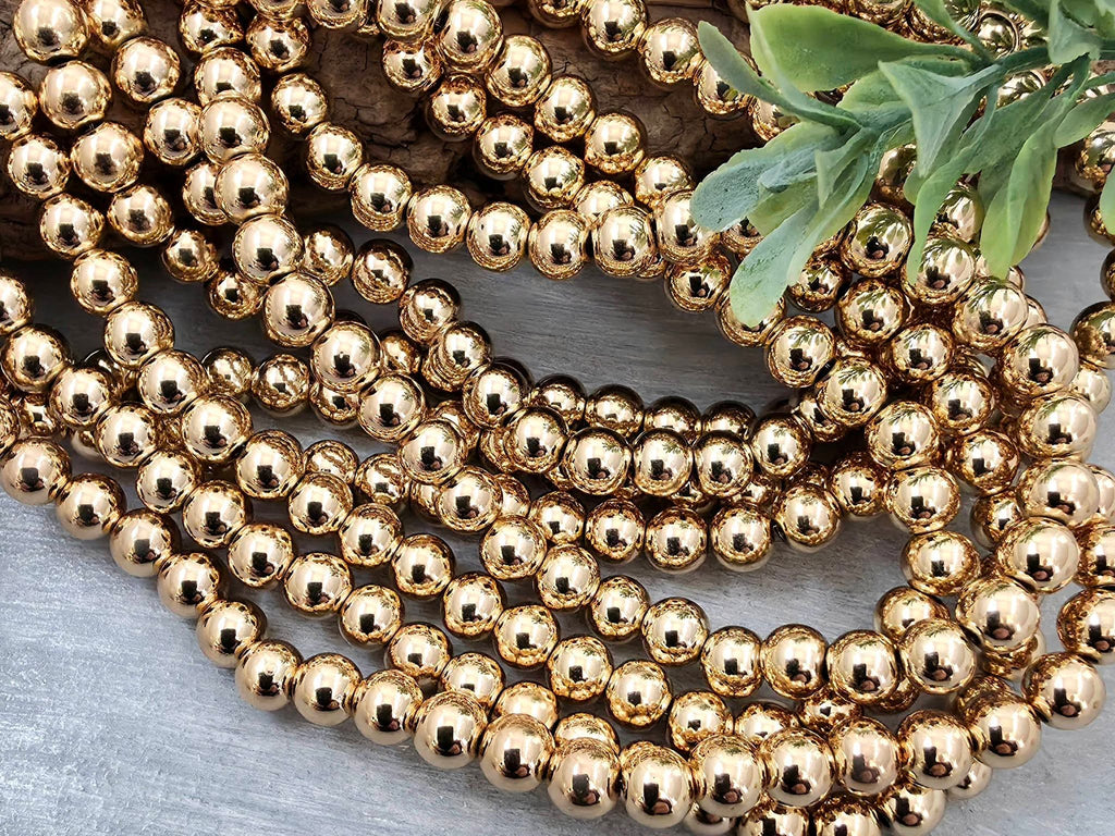 KC Gold Plated - Hematite Smooth Round Beads - 4/6mm - 15.5" Strand