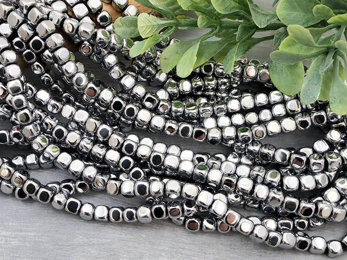 Platinum Silver - Hematite Cube Beads - 4/6mm - 15.5" Strand