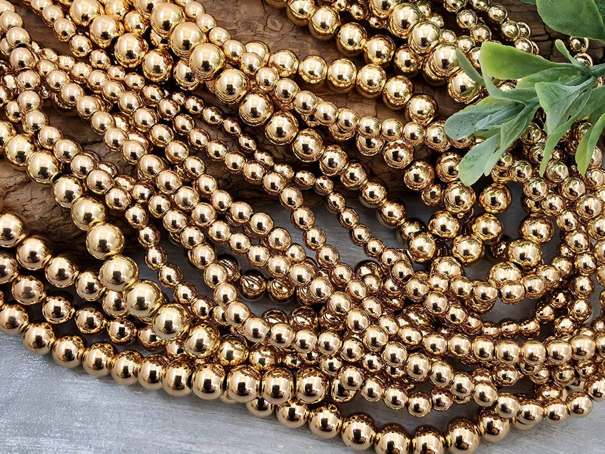 KC Gold Plated - Hematite Smooth Round Beads - 4/6mm - 15.5" Strand Main image