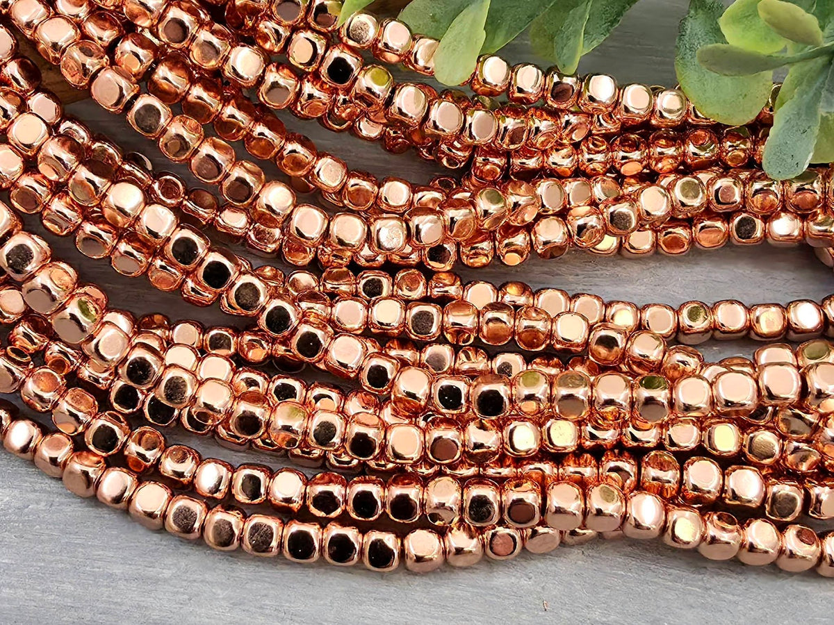 Rose Gold - Hematite Cube Beads - 4/6mm - 15.5" Strand