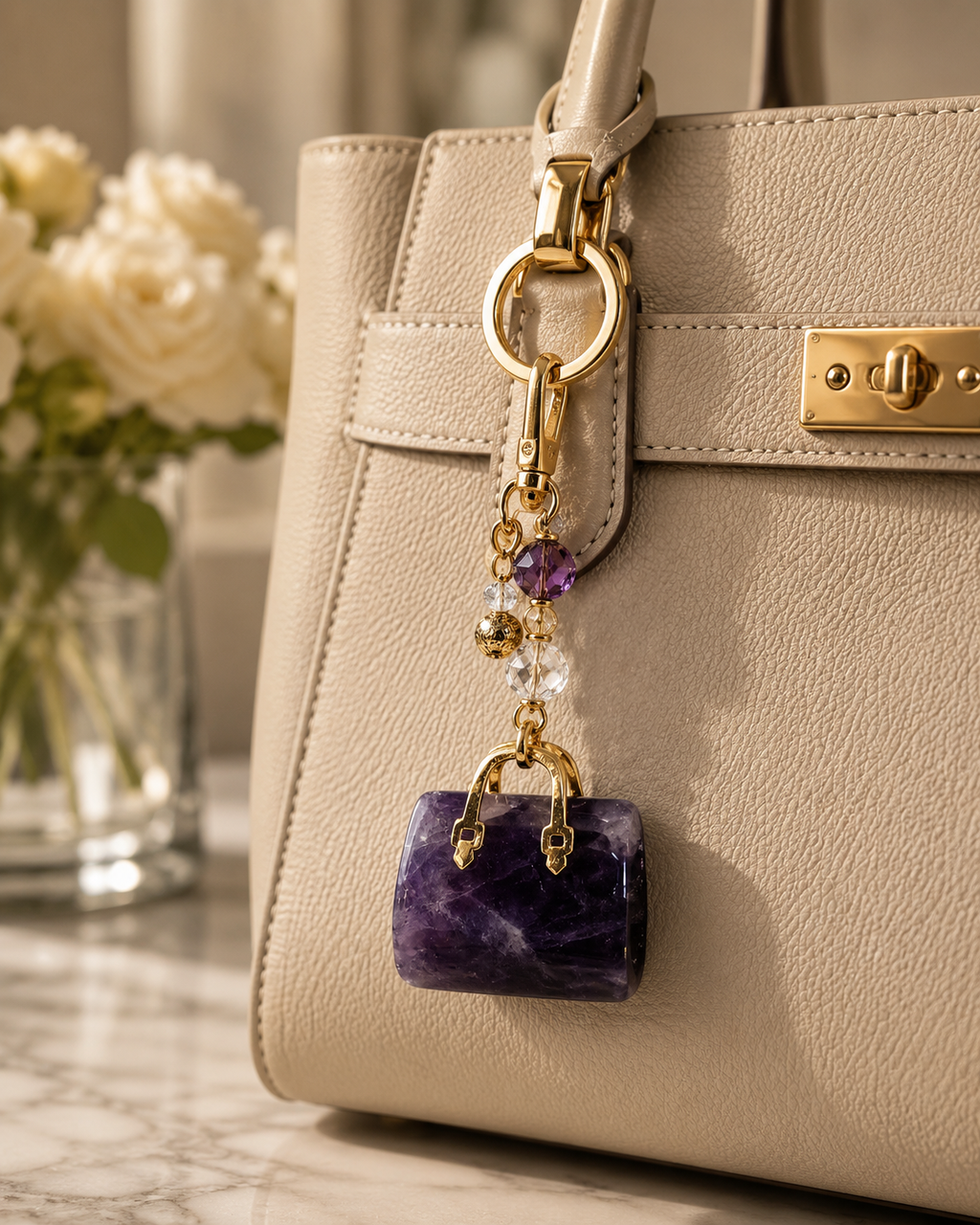 Chevron Amethyst - Genuine Gemstone Handbag - 25x27x10mm - 1pc