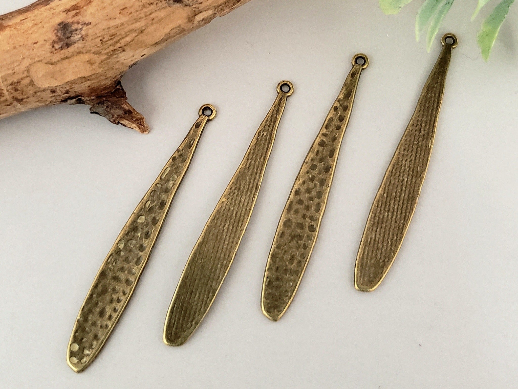 Antique Brass Brushed/Textured Teardrop Charms - 43mm