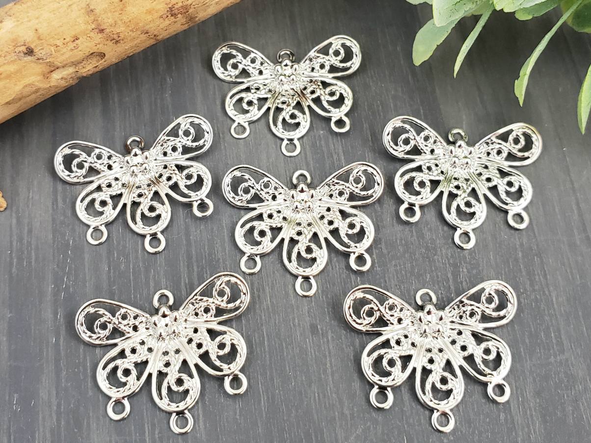 Filigree Butterfly Chandelier Connector - Stainless Steel - 12pcs