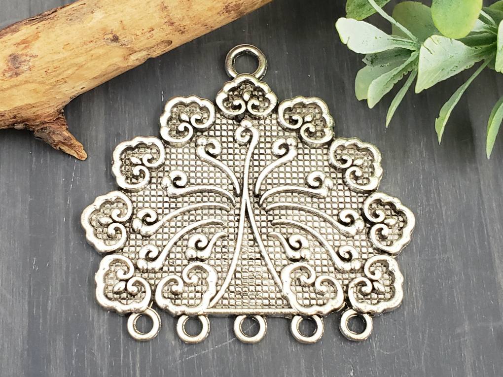 Large Tibetan Silver Chandelier Focal Pendant - 55x45mm - 1pc