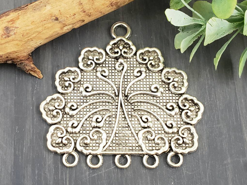 Large Tibetan Silver Chandelier Focal Pendant - 55x45mm - 1pc