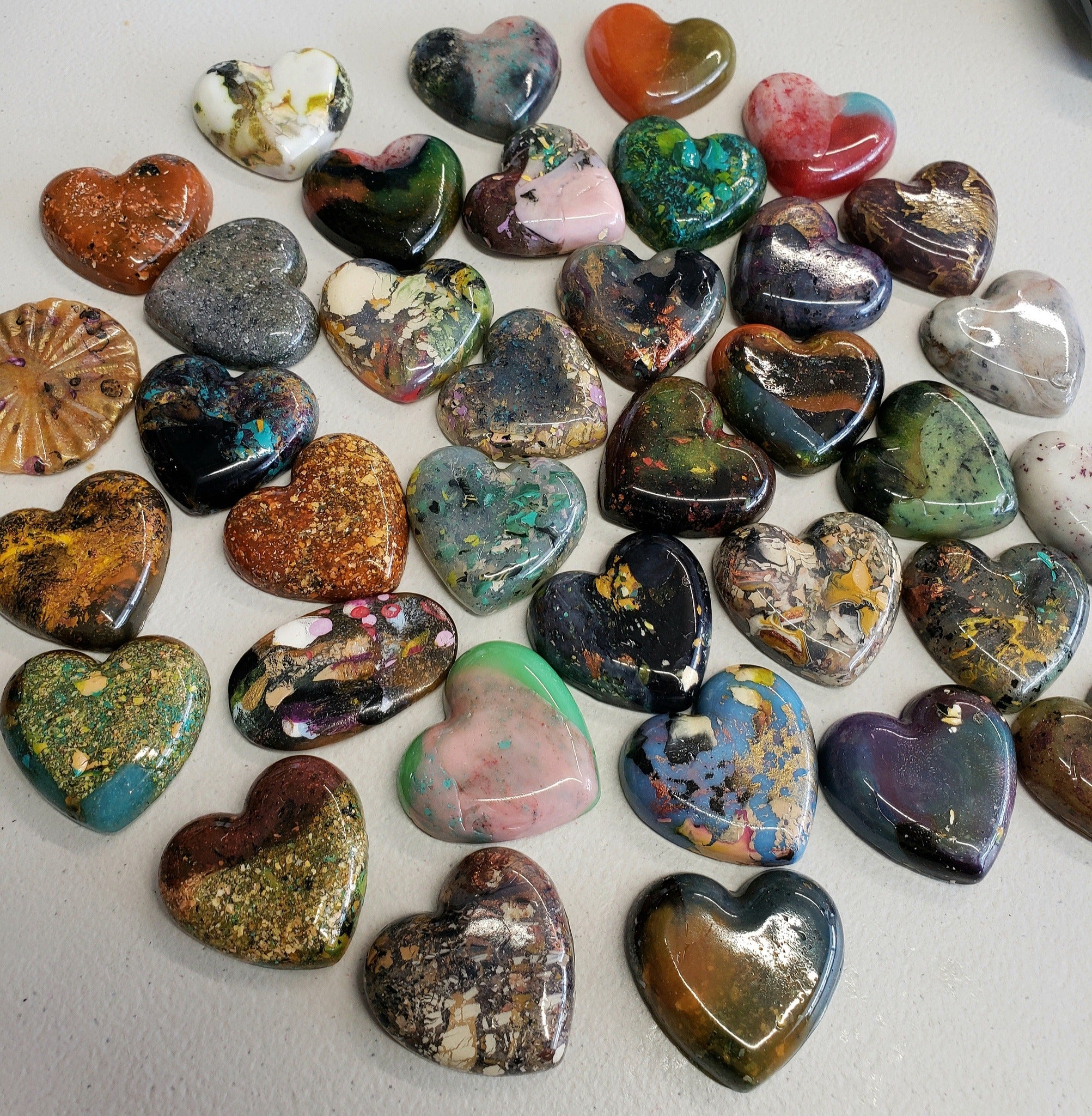 Northern Lights - Handcrafted Heart Cabochons
