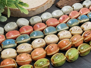 Ochre Yellow - Oval Melon Glazed Porcelain Beads - 12x10mm