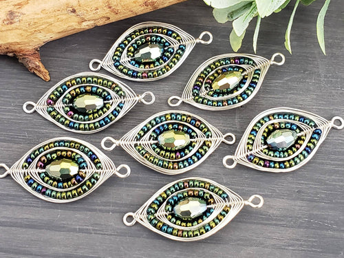 Peacock Green - Handwired Herringbone Links - 35mm - 2pcs