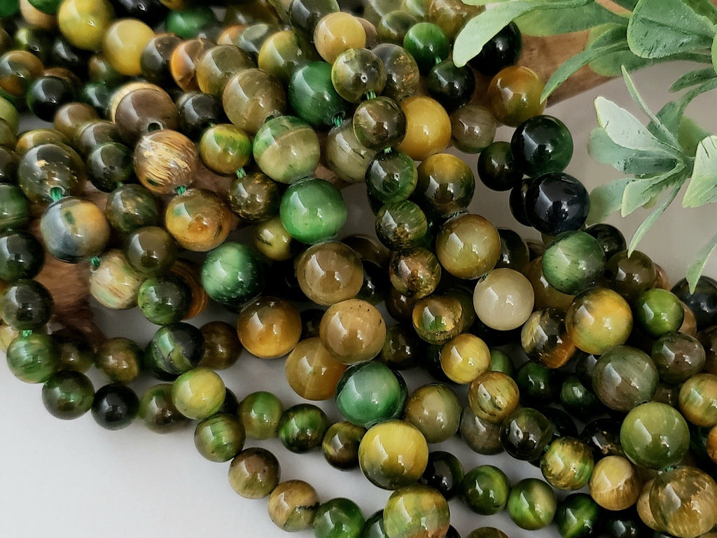 Yellow Green Mix - Tiger Eye Dyed Gemstone - 6/8mm
