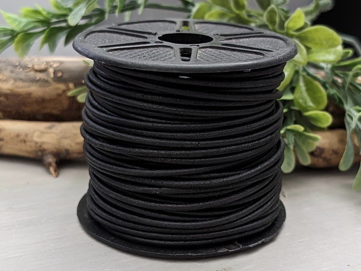 Black - Distressed Leather Cord - 1yd #402