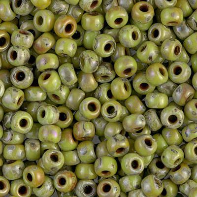 6/0 Opaque Chartreuse Picasso #4515 - Czech Seed Beads - 10gr.