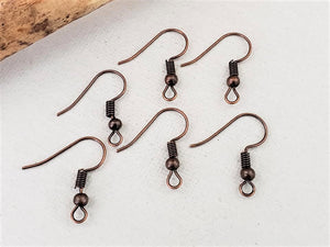Antique Copper Fish Hook Earring Findings - 14x7mm - 10pcs