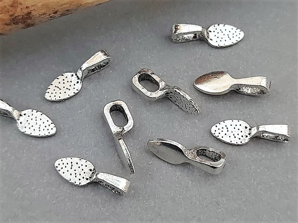 Tibetan Silver Glue on Leaf Pendant Bails - 15x5mm - 4pcs
