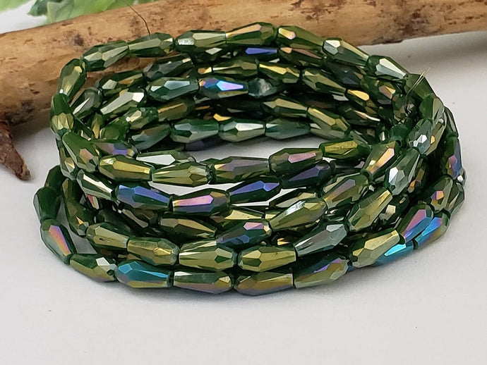 Mystic Teal Green Super Shine Faceted Teardrop Crystals - 7x3mm - 20