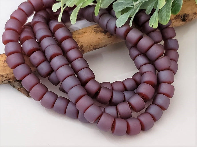 2 Tone Matte Wine Cylinder Glass Beads - 8x6mm - 33pcs