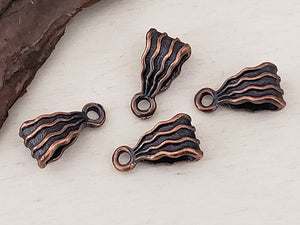 Fancy Antique Copper Wavy Design Bails Charms Drops - 15x8mm - 2pcs