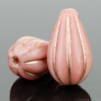 Charger l&#39;image dans la galerie, Pink Silk Platinum Wash Czech Glass Melon Teardrops - 13x8mm - 6pcs
