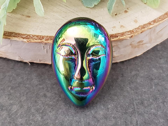Oval/Pear Shape Glass Titanium Rainbow Moon Face Cabochon -22x15mm - 1pc