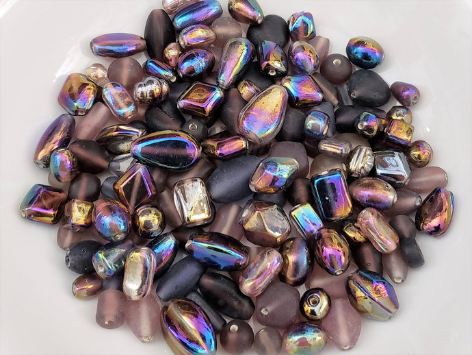 Large Translucent/Iris Luster Matte Purple Indian Glass Bead Mix  - 50pcs