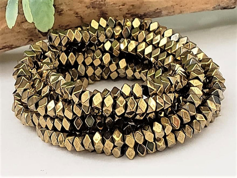 Antique Bronze Metallic - Diamond Cut Hematite Rondelles - 4mm - 16" strand