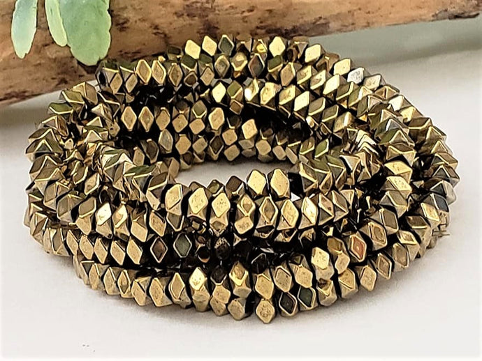 Re-STOCKED!! Antique Brass Metallic - Diamond Cut Hematite Spacers - 4mm - 16