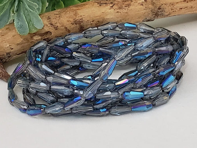 2 Tone Electroplated Blue Faceted Teardrop Crystals - 7x3mm - 20
