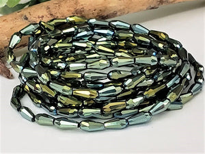 Metallic Teal Green Super Shine Faceted Teardrop Crystals - 7x3mm - 20" Strand