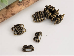 2-Loop Ribbed Antique Brass Magnetic Clasp - 20x12mm - 2 Sets