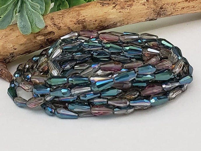 Electroplated Rainbow Teal Super Shine Faceted Teardrop Crystals - 7x3mm - 20