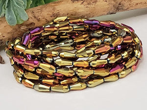 2 Tone Metallic Golden Magenta Faceted Teardrop Crystals - 7x3mm - 20" Strand