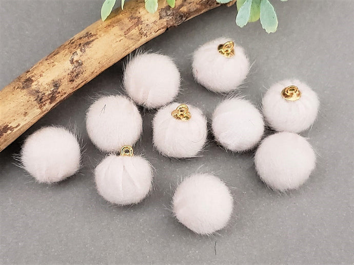 Antique White Faux Fur Pom Pom Connectors - 4pcs -  14mm