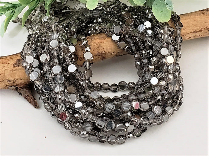 Smokey Grey Faceted Edge Crystal Coins - 4mm - 22