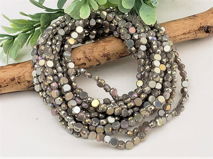Mystic Opaque Steel Grey Faceted Edge Crystal Coins - 4mm - 22