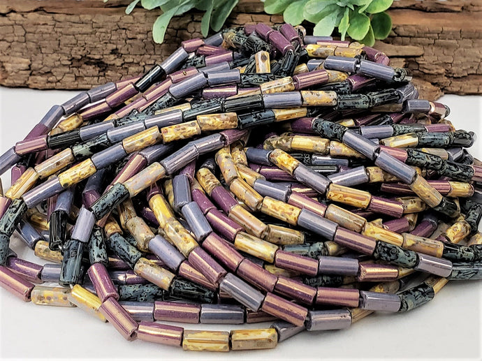 Multi Mix Aged Lavender Czech Tubes - 9X4mm - 21