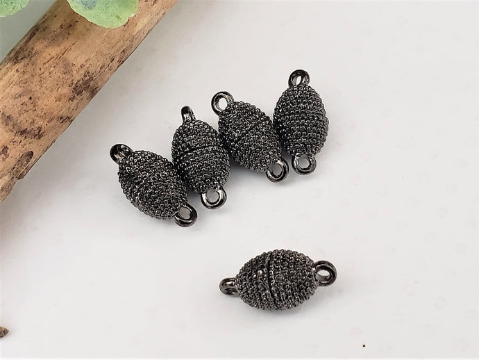 Texted Gunmetal Magnetic Barrel Clasp - 15mm - 2pcs