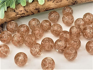 Champagne w/Copper Glitter Round Lampwork Beads - 10mm - 10pcs