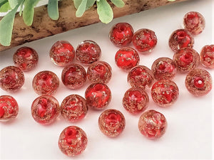 Red w/Copper Glitter Round Lampwork Beads - 10mm - 10pcs