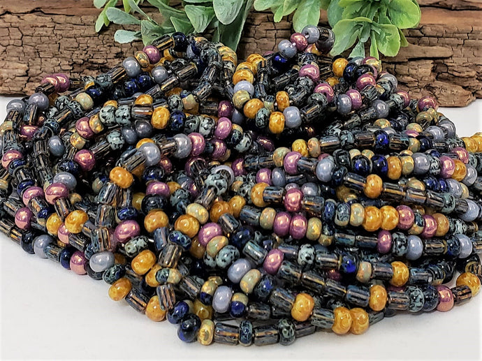 Aged Plum Stripped Tube and Seed Bead Picasso Mix - 4/0 - 21