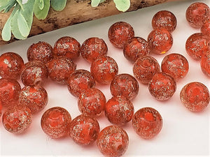 Tangerine w/Copper Glitter Round Lampwork Beads - 10mm - 10pcs
